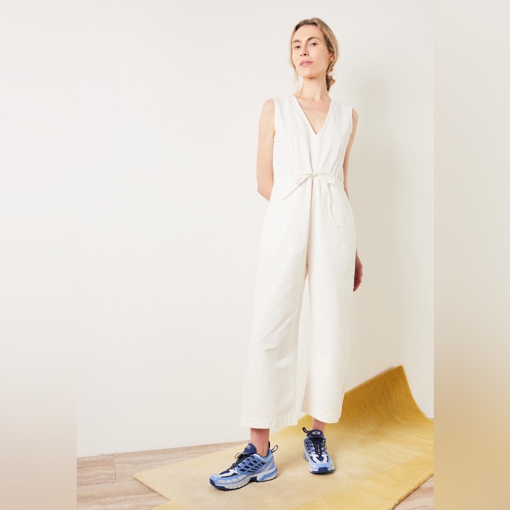 Ali Golden Cotton Slit-Back Jumpsuit - Bone